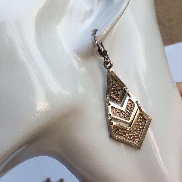 Stamped silver textured geometric fish hook earrings - Picture 11 of 11